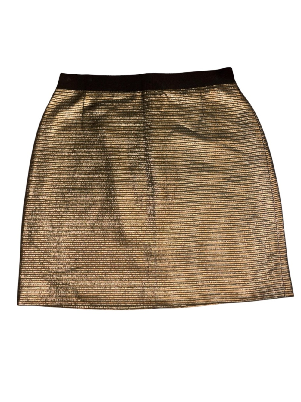 Elie Tahari Gold Metallic Lined Mini Skirt with Black Elastic Waistband